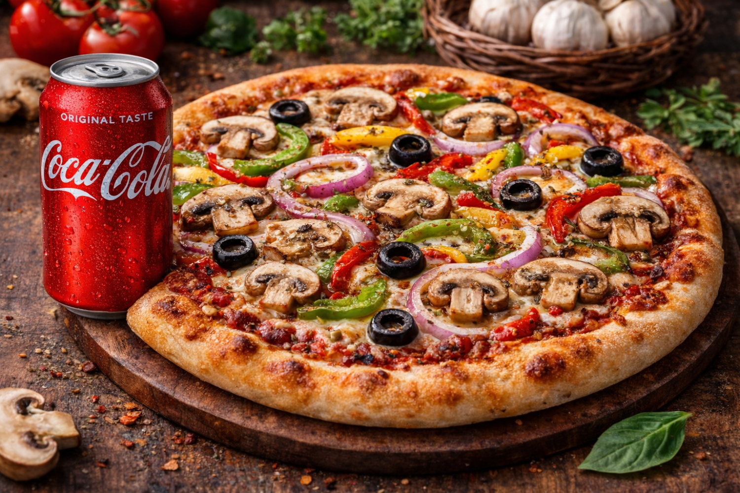Pizza Vegetariana | Vegetarian Pizza + Cocacola