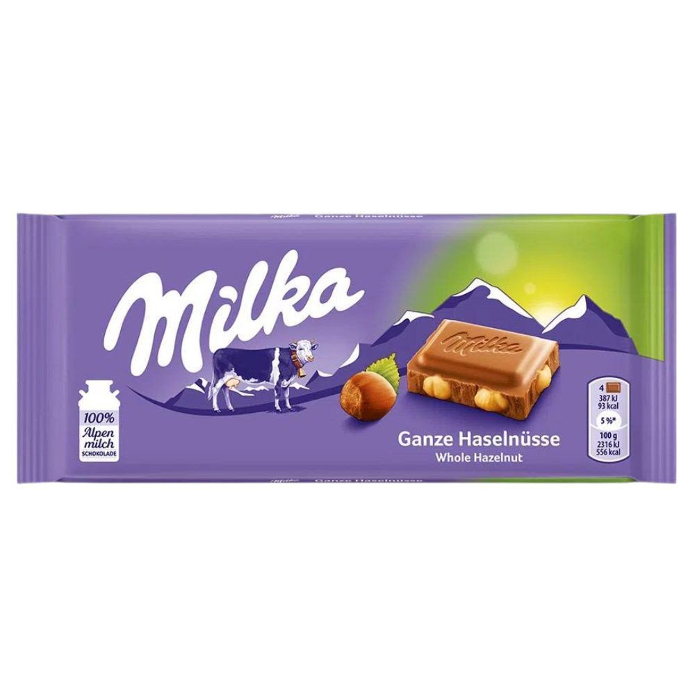 Milka Whole Haselnuts Chocolate Bar Candy Chocolate Alemão Original 100g